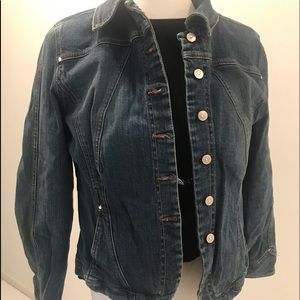 A.M.i. Jean Jacket button front ,  CZ Points Sz L